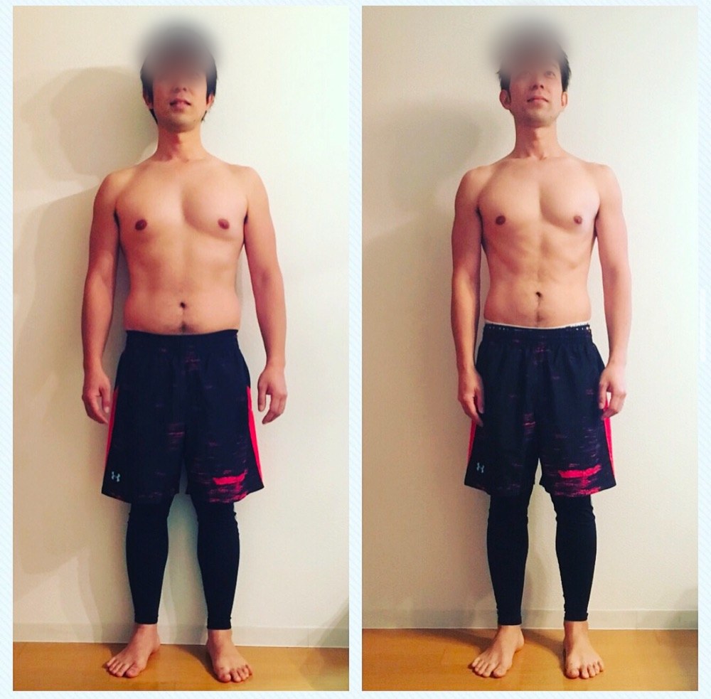 男性のお客様のビフォーアフター写真（正面・引き締め）
